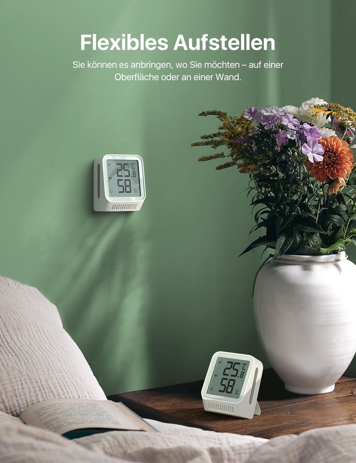 X-Sense WLAN Hygrometer Innenthermometer mit LCD-Display, Temperatur- und Luftfeuchtigkeitsüberwachung per App, Smiley-Anzeige, kompatibel mit Alexa, 4 Sensoren und Basisstation SBS50, STH0A41 – Bild 8