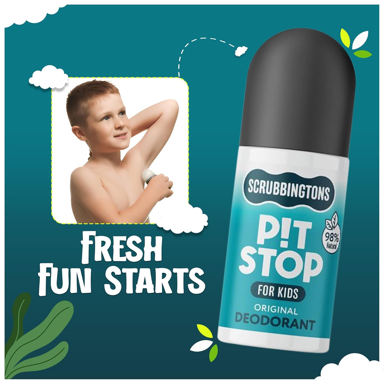 Scrubbingtons Pit Stop Kids Deodorant – natürlicher Roll-on für Kinder und Jugendliche, 98 % natürliche Inhaltsstoffe für empfindliche Haut, ohne Aluminium und Alkohol, Original, 2 x 75 ml – Bild 4