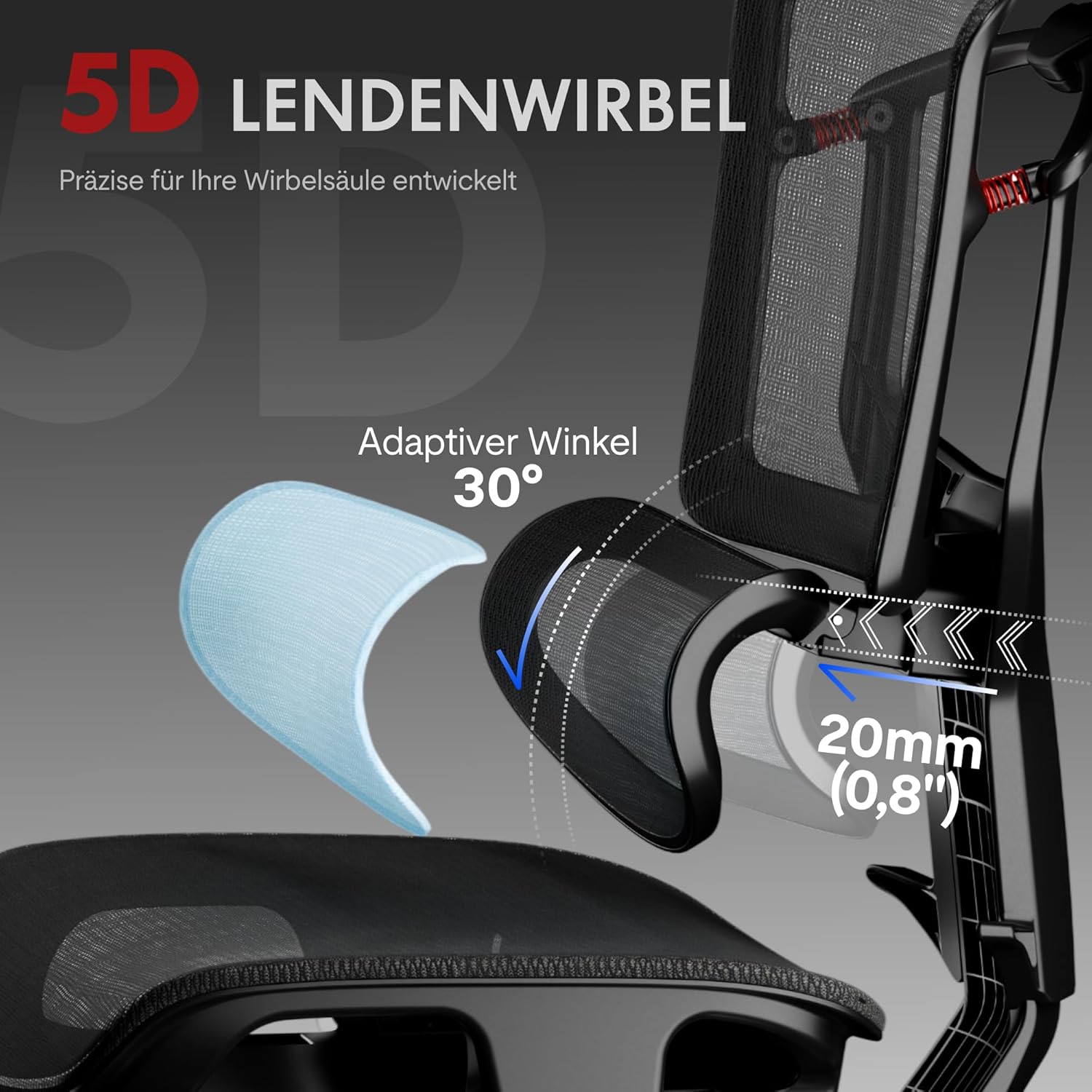 FLEXISPOT ErgoX Pro Ergonomischer Bürostuhl mit ausziehbarer Fußstütze, 12-stufige Höhenverstellung, 7D-Armlehnen, 5D-Lendenwirbelstütze, 4D-Kopfstütze, 250 kg Tragkraft, Netzsitz, Schwarz – Bild 7