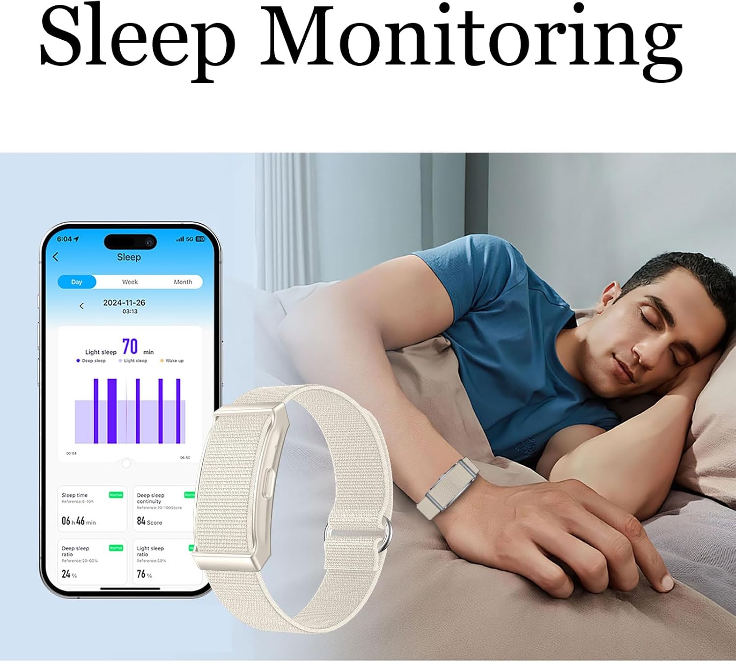 findtime Aktivitäts-Tracker, Fitness-Armband ohne Display, Schrittzähler, Schlaf-Monitor, Herzfrequenz-Monitor, Kalorien-Distanz-Tracking, Multisport-Modi, IP68, wasserdicht, leicht, 2 Armbänder, Weiß – Bild 4