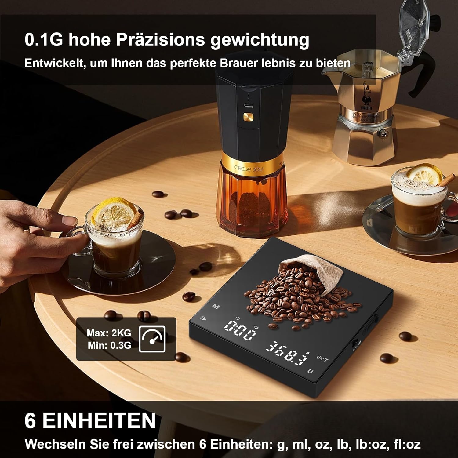 Diyife Wiederaufladbare Mini-Kaffeewaage mit Timer, tragbare Kaffeewaage, Heim-Espressowaage, Präzisionswaage, 2 kg, digitale Küchenwaage mit automatischer Zeitmessung, Touch-Bedienung – Bild 4