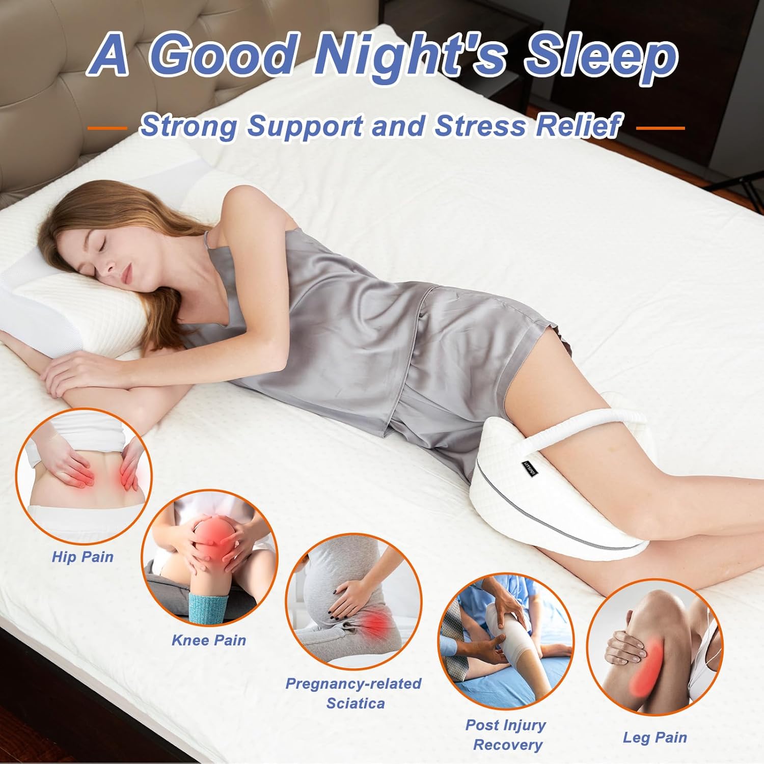 Kniekissen, ergonomisches Seitenschläferkissen, Memory-Schaum-Kniekissen, orthopädisches Kniekissen zur Unterstützung von Beinen, Knien, Hüften, Rücken und Schwangerschaft, abnehmbar und waschbar – Bild 4