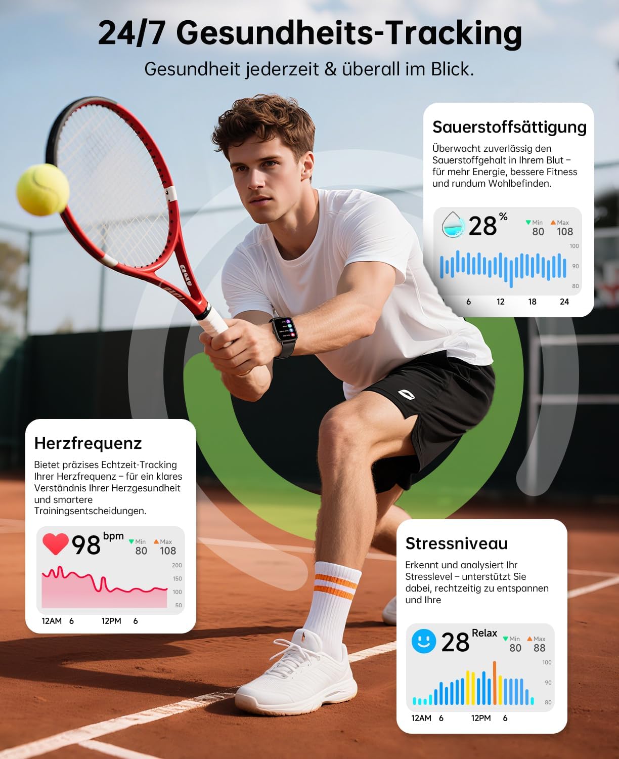 Gydom Herren Smartwatch mit Telefonfunktion 1,85 Zoll HD 2 Armbänder Fitnessuhr Fitnesstracker Herzfrequenz SpO2 Schlafmonitor IP68 Wasserdicht Sportuhr Schrittzähleruhr für Samsung Android iOS Schwarz – Bild 4