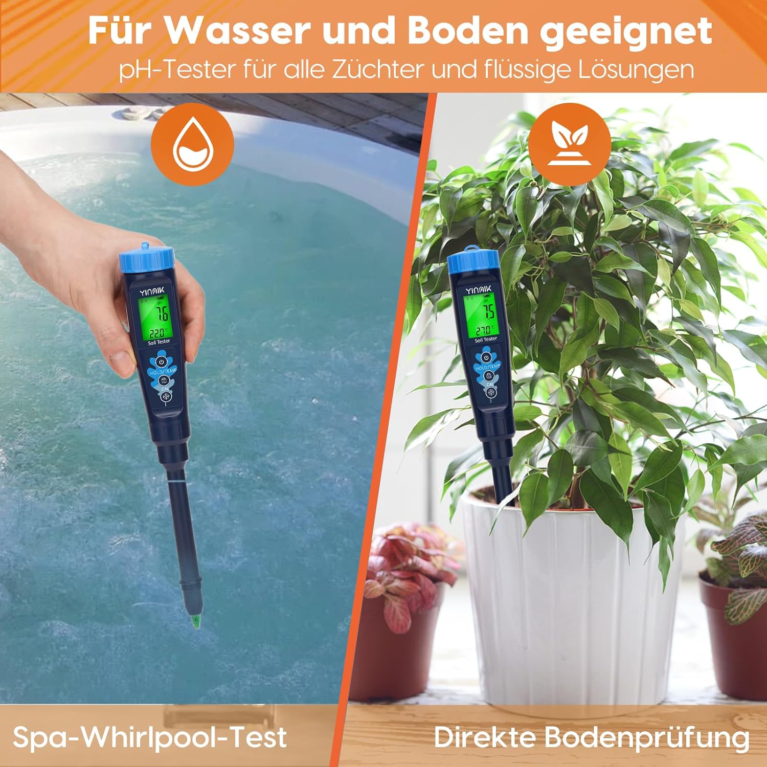 Digitales Boden-pH-Messgerät, Boden- und Wasser-pH-Tester, hochwertiges pH-Messgerät für den Heimgebrauch, Zimmerpflanzen, Fleisch, Teig, hausgemachten Wein und Bier, Joghurt, verschiedene Saucen, Pool – Bild 4