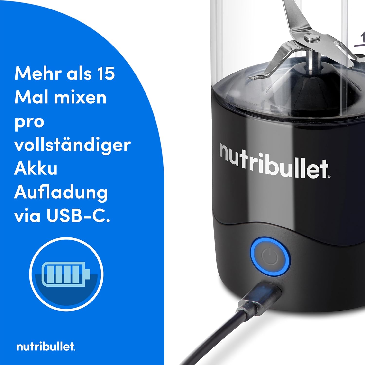 Nutribullet Tragbarer Smoothie-Maker to Go, 475 ml BPA-freier Becher, kabellos, wiederaufladbar für 15+ Mixen, tragbarer Mini-Mixer für Mix & Go, zerkleinert Eis und Obst, Schwarz, NBP003B – Bild 3