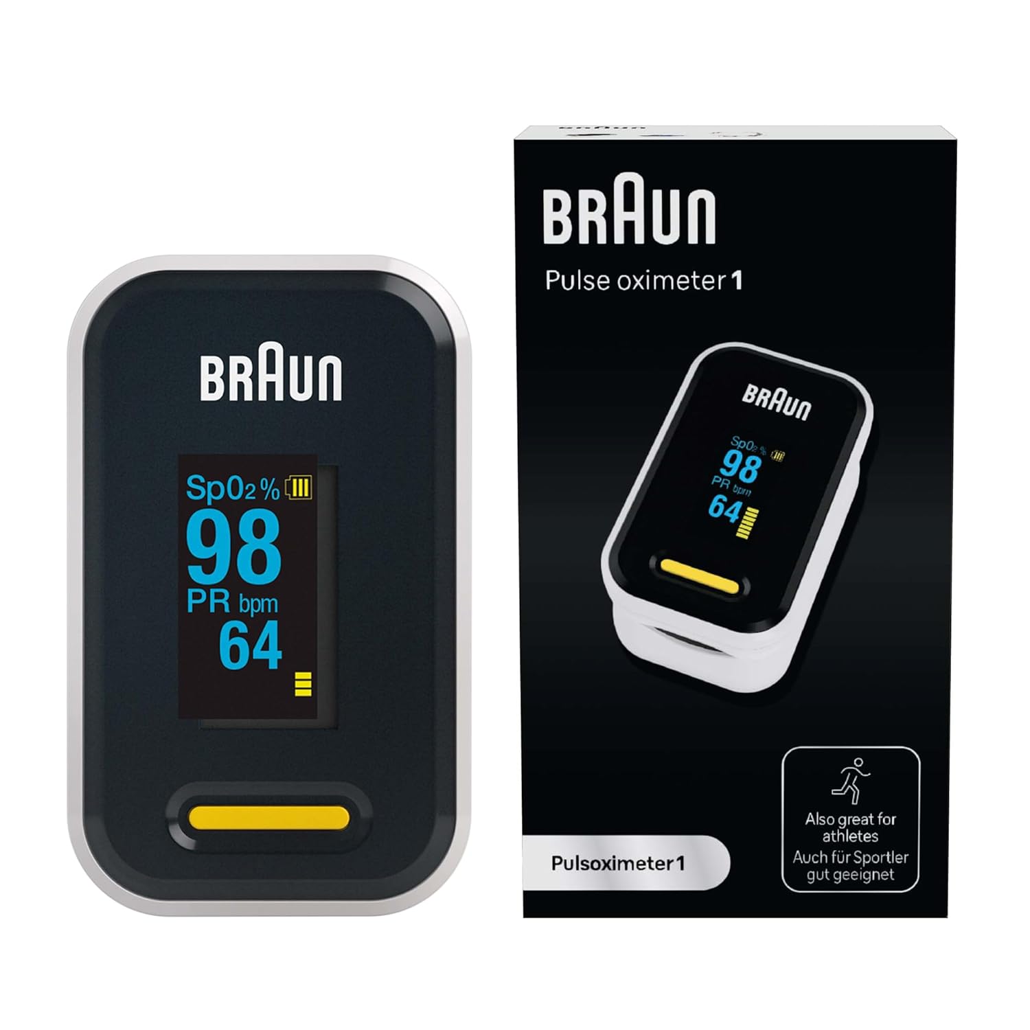 Braun Pulsoximeter 1 | Präzises Blutsauerstoffmessgerät | Einfach zu Hause zu verwenden | Für Patienten mit COPD, Lungenentzündung, Schlafapnoe | Ideal für Sportler | YK-81CEU
