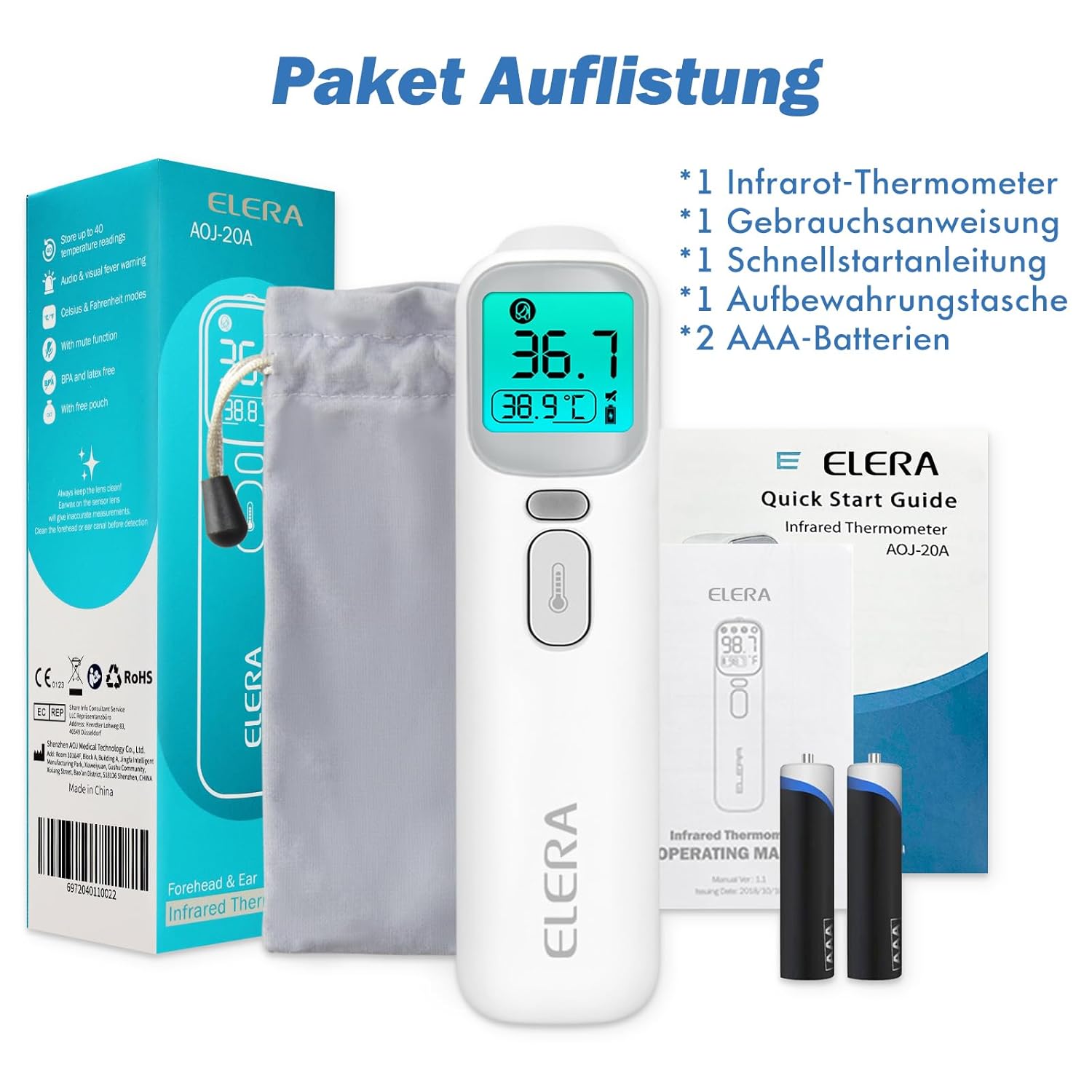 ELERA Fieberthermometer Ohr, Fieberthermometer berührungslos mit vier Messmodi und vierfarbiger Temperaturanzeige, Stirnthermometer Baby mit 1 Sekunde Messzeit und 40 Speicherfunktionen – Bild 8