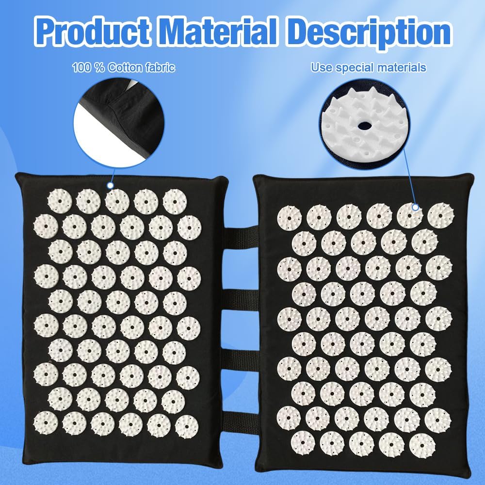Akupressurmatte für Füße und Rücken, 2 x 34 cm, Akupunkturmatte, Schwarz, Akupressurmatte, Nagelmatte mit 110 Spitzen & Akupunkturpunkttabelle, Akupressur-Fußmatte für Zuhause, Büro – Bild 4