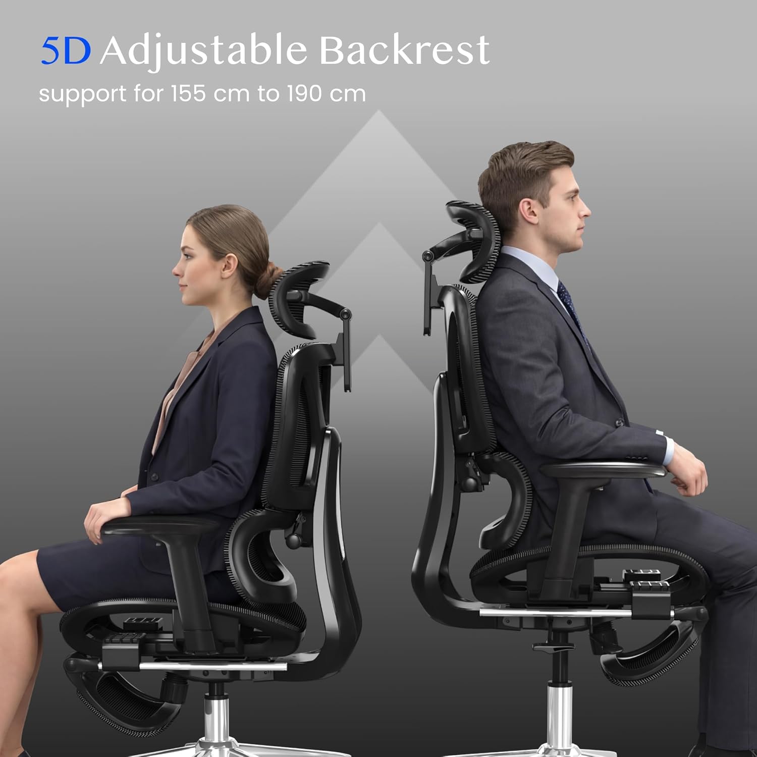 FLEXISPOT ErgoX Ergonomischer Bürostuhl, Schreibtischstuhl mit Fußstütze, 3D-Armlehnen, 3D-Kopfstütze, 5D-Rückenlehne, atmungsaktiver Sitz, 136 kg maximale Belastbarkeit, Dunkelgrau – Bild 8