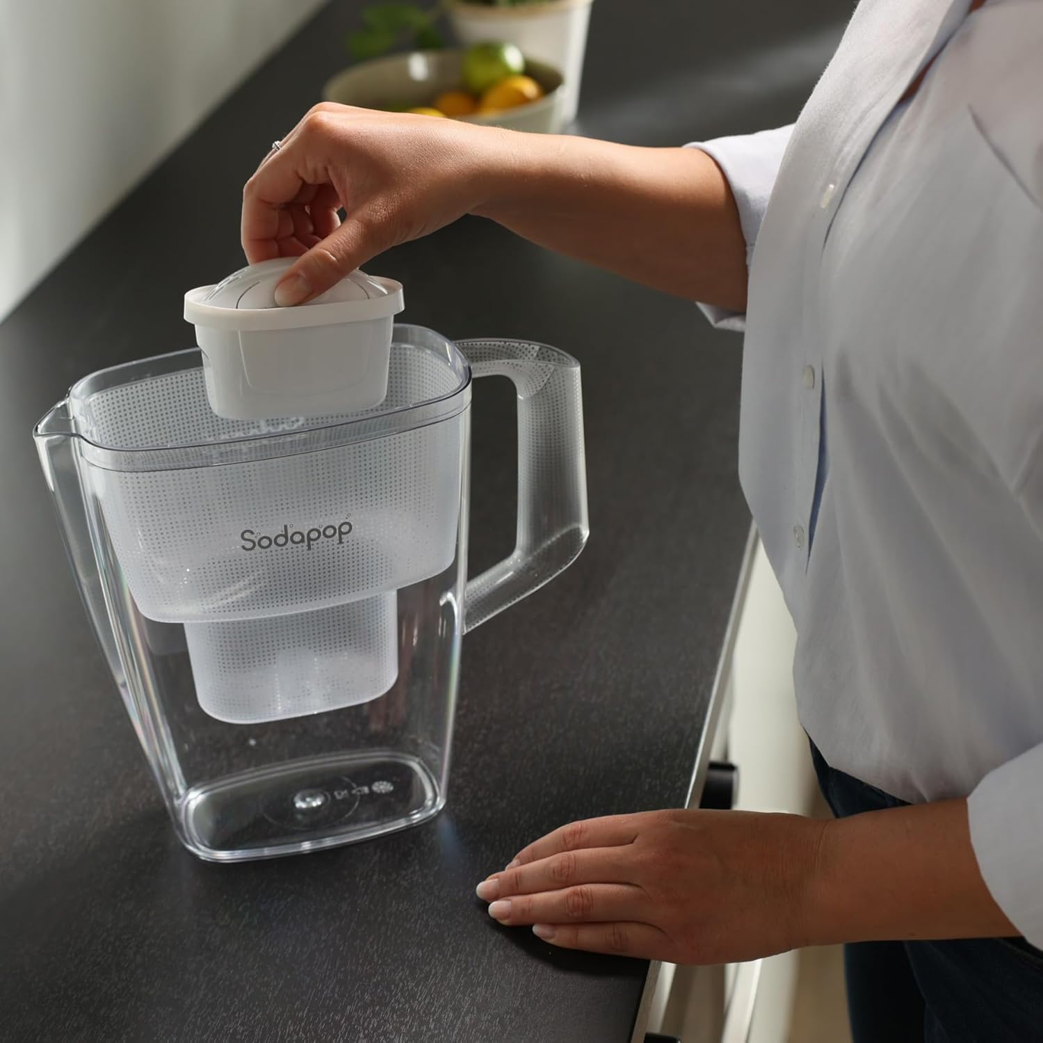 Sodapop Selina Wasserfilterkanne mit 1x Filterkartusche, 3 l Fassungsvermögen, spülmaschinenfest, weiß – Bild 3