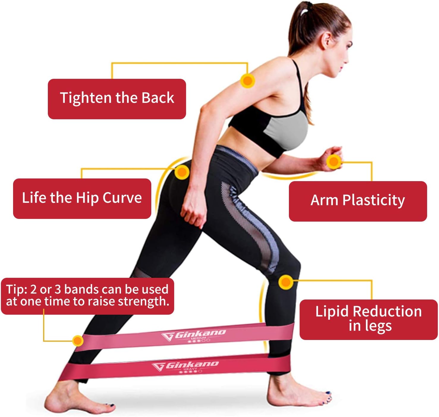 5er-Set Fitnessbänder Widerstandsbänder,Fitnessband mit Bungsanleitung auf Deutsch & Tragebeutel Resistance Bands Gymnastikband aus Latex Für Muskelaufbau Pilates Yoga – Bild 3