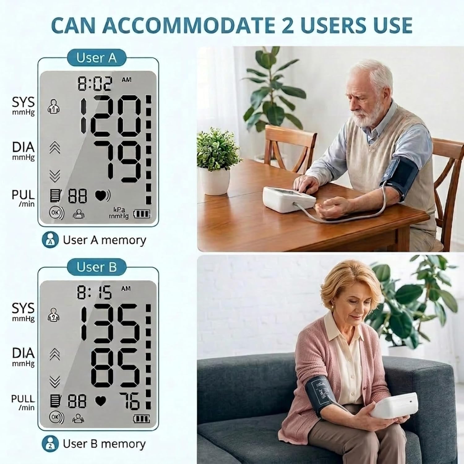 Oberarm-Blutdruckmessgerät mit großer verstellbarer Manschette (22–42 cm) und LCD-Display, vollautomatisches Blutdruckmessgerät mit Ein-Knopf-Bedienung für den Heimgebrauch – Bild 3