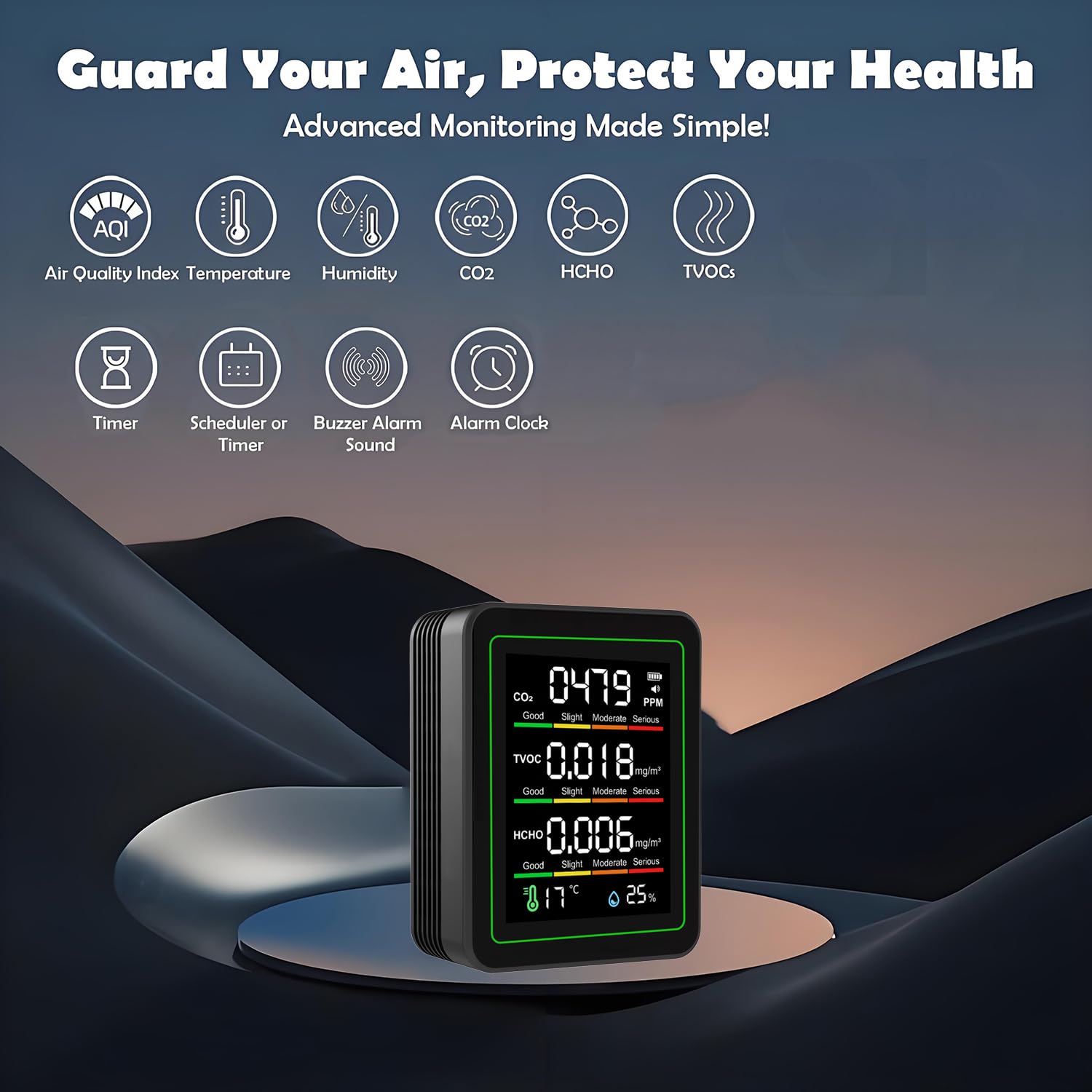 WiFi-Luftqualitätsmonitor: Intelligentes Luftqualitätsmessgerät erkennt CO2, TVOC, HCHO, Temperatur, Luftfeuchtigkeit, CO2-Detektor für Zuhause, App-Fernbedienung, Thermometer kompatibel mit Alexa – Bild 2