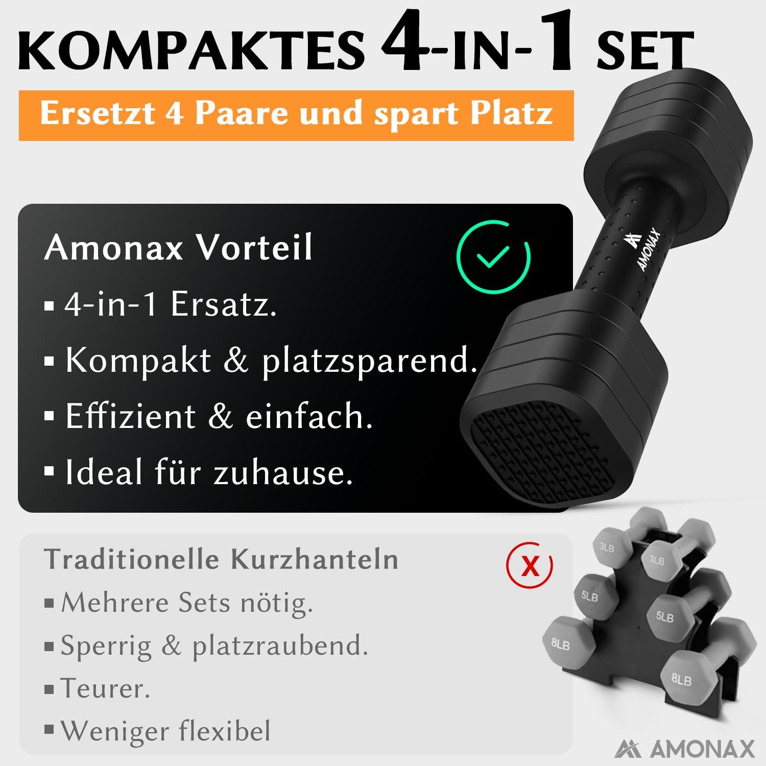 Amonax Verstellbare Hanteln, Hanteln Frauen Set, 1-5kg Kurzhanteln 2er Set, 4-in-1 Hantel Set für Frauen und Männer, Gewichte Hantel für Home Gym, Krafttraining Zuhause – Bild 5