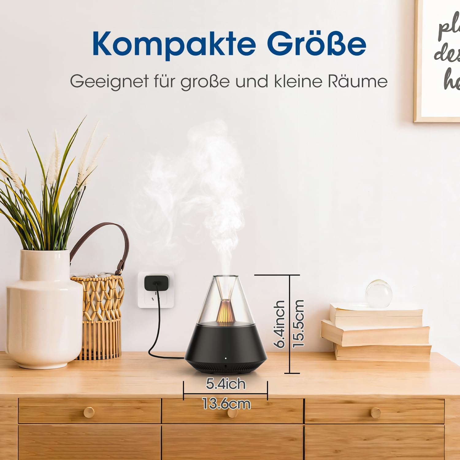 Diffusor für ätherische Öle, Diffusor mit Kerzenlicht, moderne Aroma-Duftlampe im Vulkan-Design, 150 ml Ultraschall-Luftbefeuchter mit Fernbedienung, 12-24H automatische Abschaltung, schwarz – Bild 7