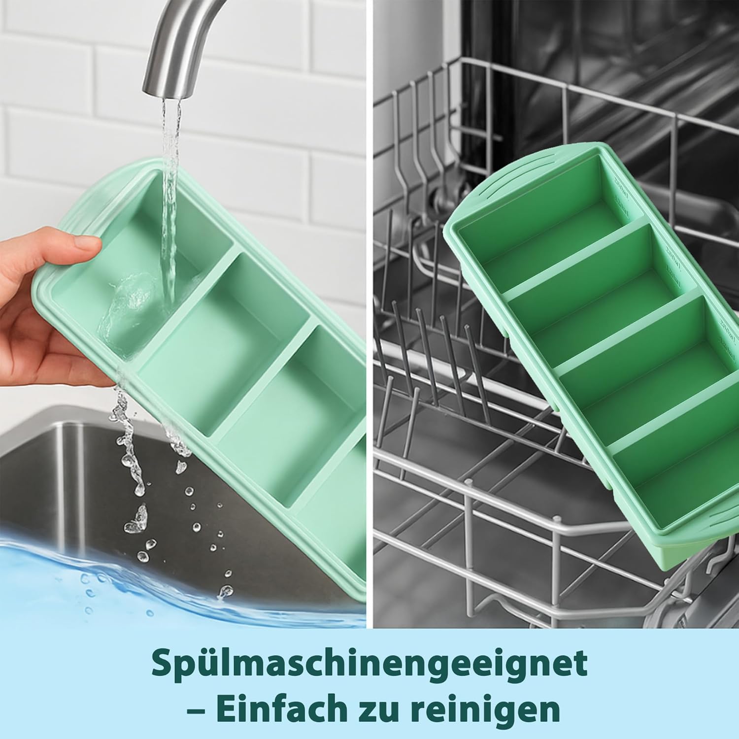 QUELIEN Souper Cube Silikon-Gefrierform mit Deckel – 1-Tassen-Schaufel für Suppe, Brühe und Aufläufe – BPA-freier stapelbarer Gefrierbehälter für die Zubereitung von Mahlzeiten in Mintgrün – Bild 8