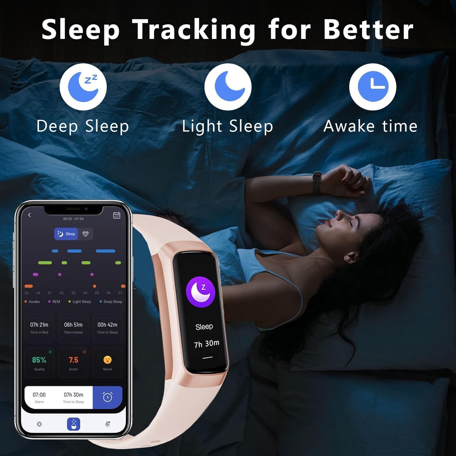 Fitness-Tracker Smartwatch für Herren und Damen, 24-Stunden-Herzfrequenz- und Schlaf-Tracking, Blutsauerstoff-Tracking, 20+ Sportmodi, 1,1 Zoll AMOLED-Display, Schrittzähler, IP67 wasserdicht für iOS Android (Rose Pink) – Bild 5