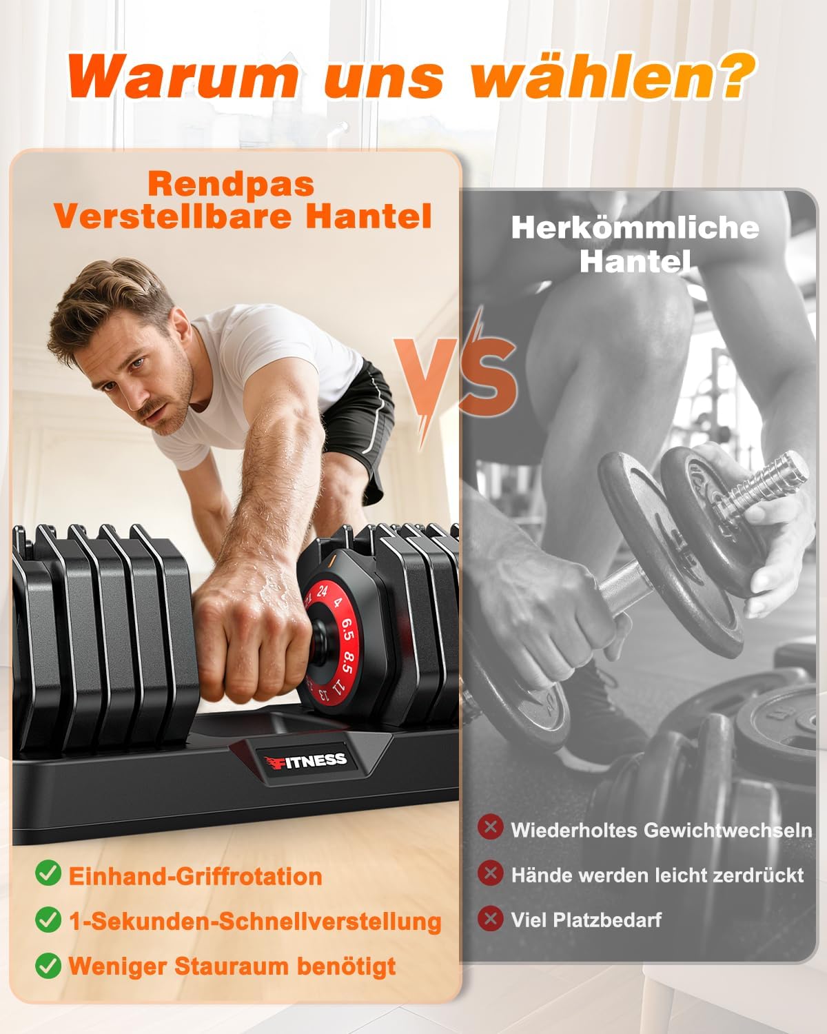 Rendpas verstellbares Hantelset | 5 & 10 Gewichtsstufen | 2–24,5 kg verstellbare Hanteln | Platzsparend für das Heim-Fitnessstudio – Bild 5