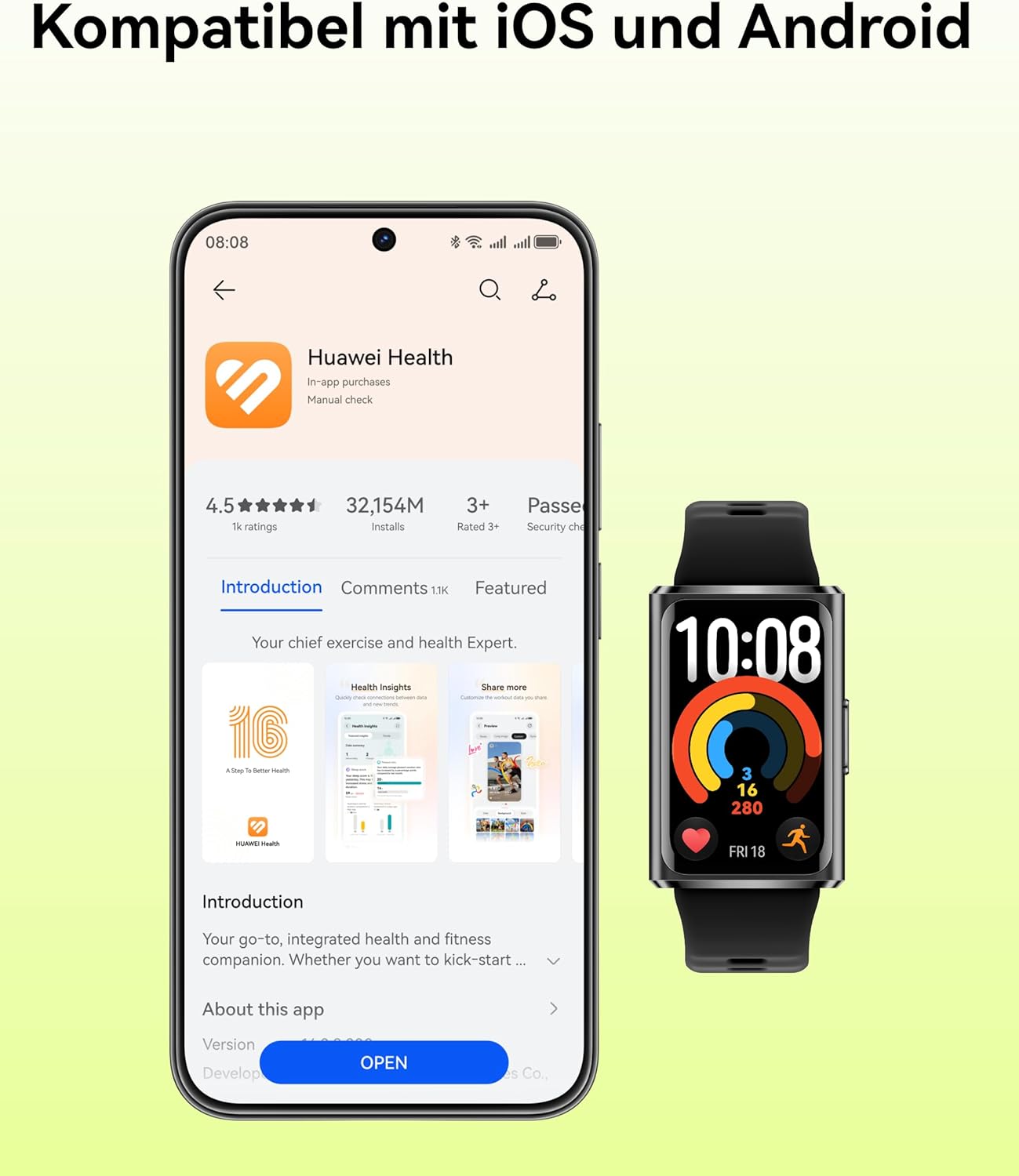 HUAWEI Band 11 Pro Smartwatch, autonomer GPS-Fitness-Tracker, 1,62 Zoll AMOLED 2000 Nits, Herzfrequenz- und Schlaf-Tracking, SpO2, Wohlbefinden, Bluetooth, 5 ATM, Android und iOS, Legierungsgehäuse, Schwarz – Bild 11