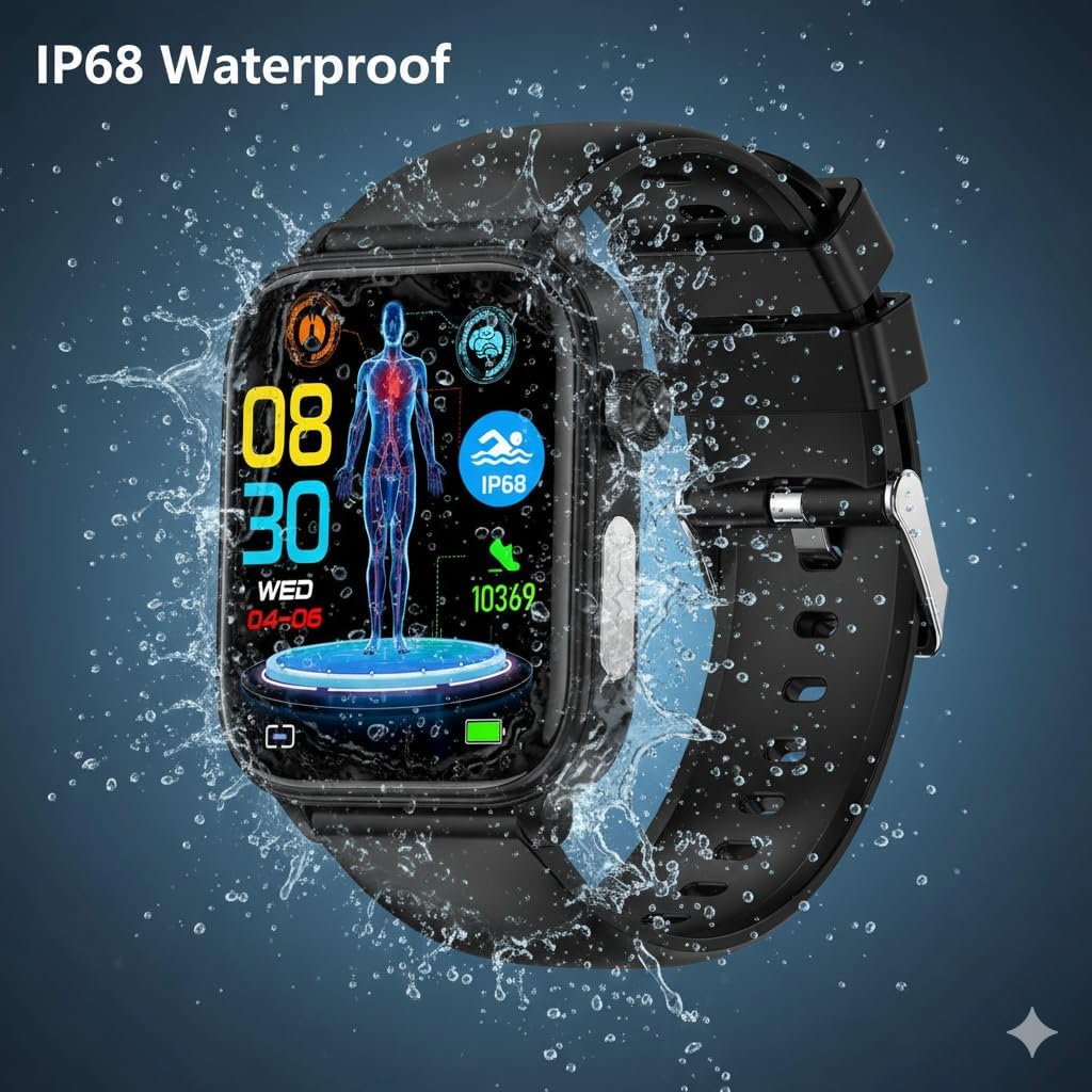 Gesundheitsuhr mit EKG- und Blutdruckmessung 1,96 Zoll HD Smartwatch Herren Damen Fitnessuhr mit SpO2 Temperatur Schlaftracking Bluetooth Telefonie 100+ Sportmodi IP68 Wasserdicht für – Bild 4