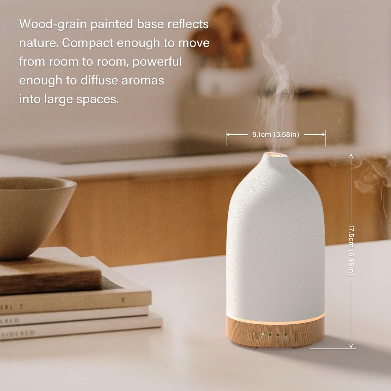 SALUBRITO Keramik-Aroma-Diffusor, weißer Diffusor für ätherische Öle, Ultraschall-Duftöl-Diffusor, Aromatherapie-Diffusor für Duftöle, BPA-frei, Geschenk für Frauen – Bild 4