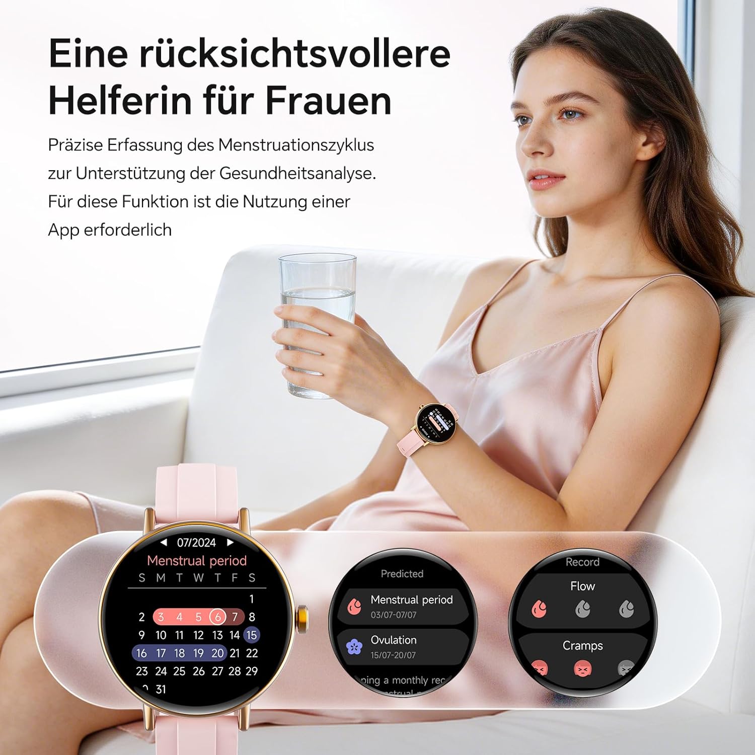 Gydom Runde Smartwatch für Damen, 1,27 Zoll, Smartwatch mit Telefonfunktion, Fitnessuhr mit SpO2, Herzfrequenz, Stress, Kalorien, Schlaf, Schrittzähler, 100+ Sportmodi, IP68, wasserdichte Sportuhr für iOS – Bild 4