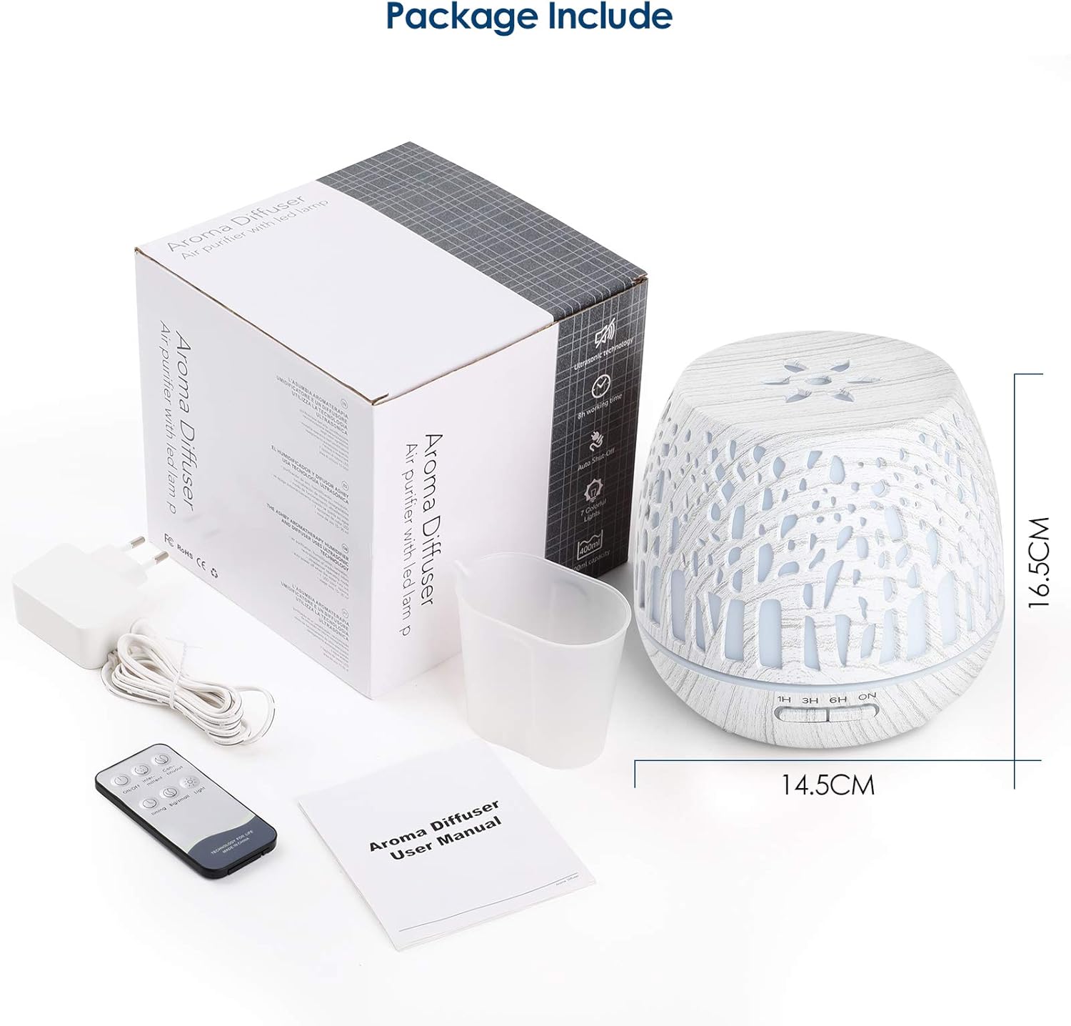Simpeak Aromadiffusor 400 ml, LED-Ultraschall-Duftdiffusor mit Fernbedienung, Aromatherapie-Diffusor für ätherische Öle, tragbar, kompatibel für Zuhause, Yoga, Büro, Spa, Schlafzimmer, geschnitzter Wald – Bild 7