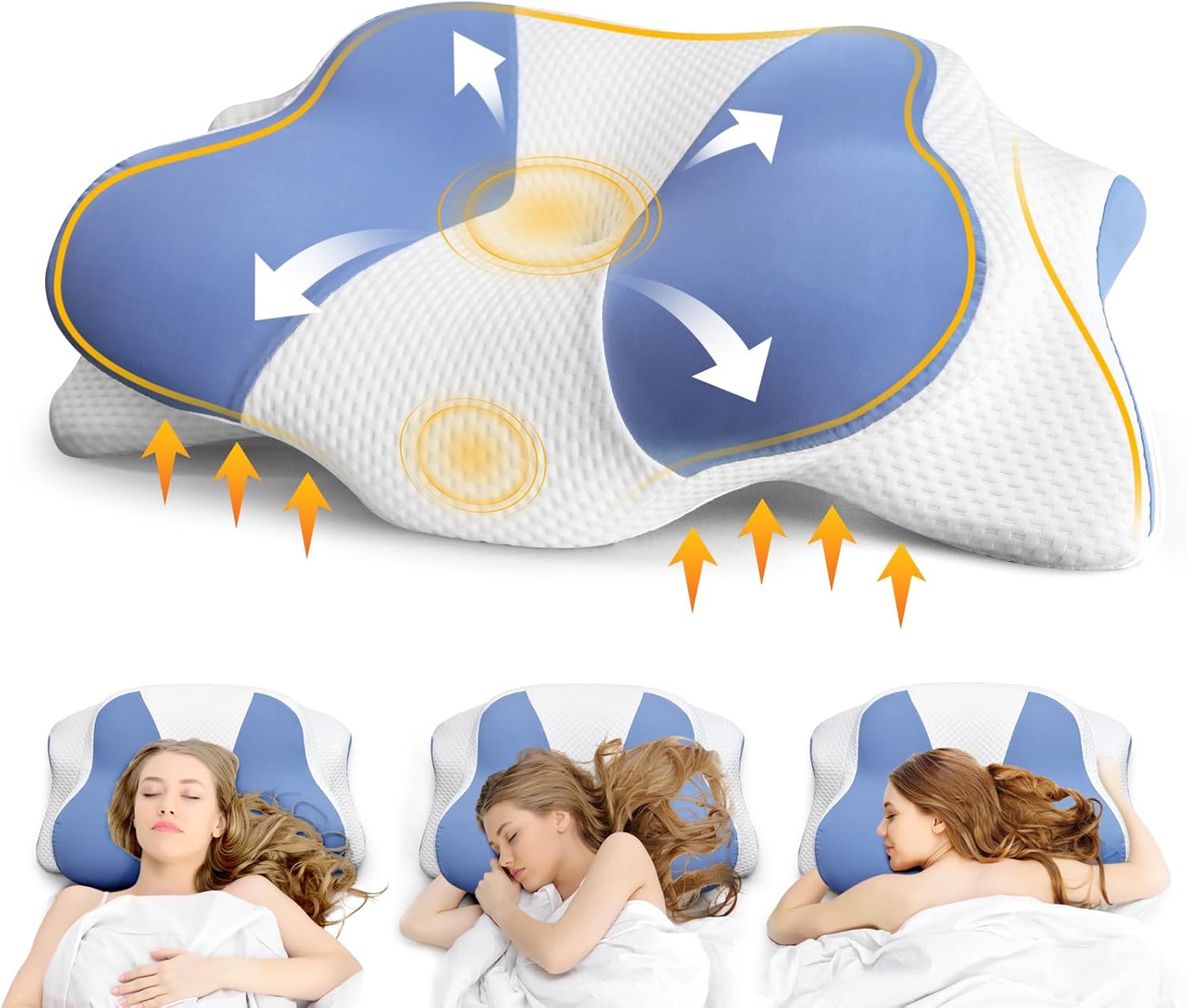 Nackenkissen – Ergonomisches Kissen für Schulter- und Nackenkomfort, Memory-Schaum-Kissen für Bauch-, Rücken- und Seitenschläfer, Kissen mit Nackenstütze (66 x 40 x 14 cm)