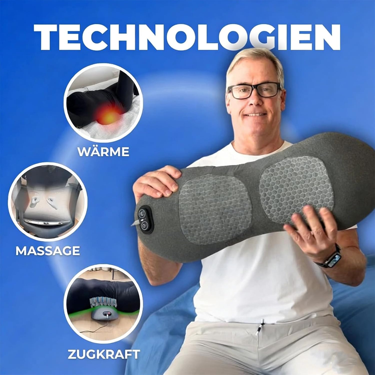 Medieval Deepcomfort 3 In 1 Massage Pad, Massagegerät Rücken Mit Traction, Vibration & Wärme, 135°-Goldkrümmungsdesign Tiefenmassagegerät, Rückenschmerzen Und Wirbelsäulenentlastung (B,Netz) – Bild 7