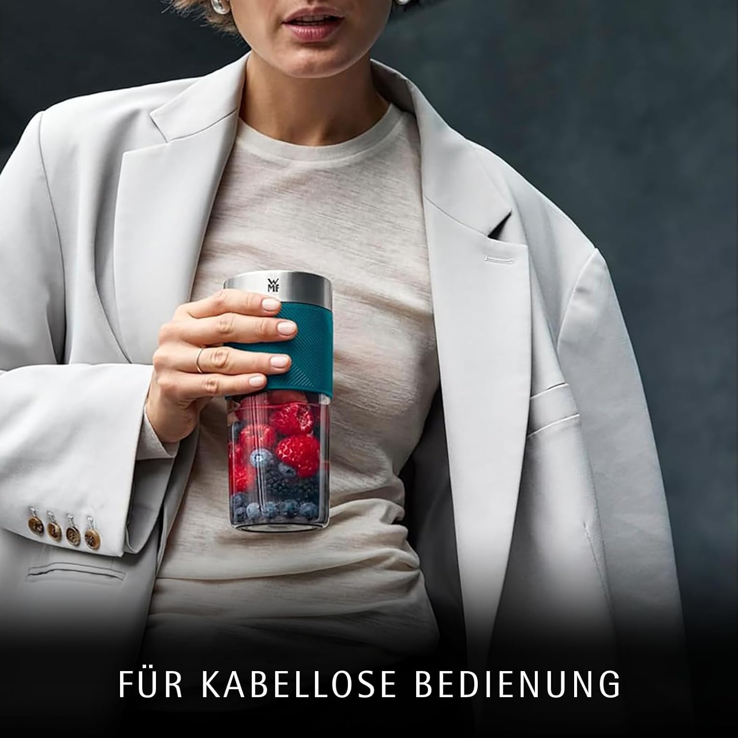 WMF Küchenminis Mix on the Go 300 ml, Mini-Mixer to Go, USB-Mixer Smoothie Maker, wiederaufladbarer persönlicher Mixer, tragbarer Mixer für Smoothies, Shakes, Petrolblau – Bild 6