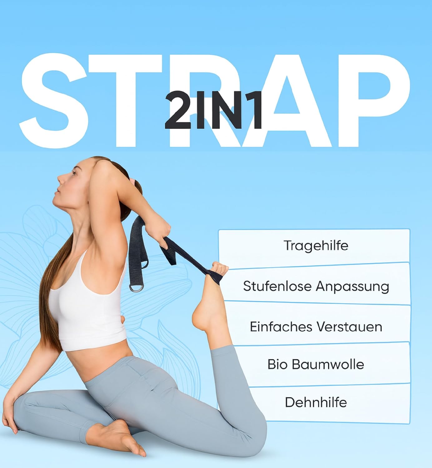 Premium Yogamatte Studio 185 x 68 x 0,4 cm (extra groß) inklusive Gurt aus Öko-PU und Naturkautschuk – rutschfeste Beschichtung, Gymnastik- & Pilatesmatte, 100 % nachhaltig, schadstofffrei – Bild 5