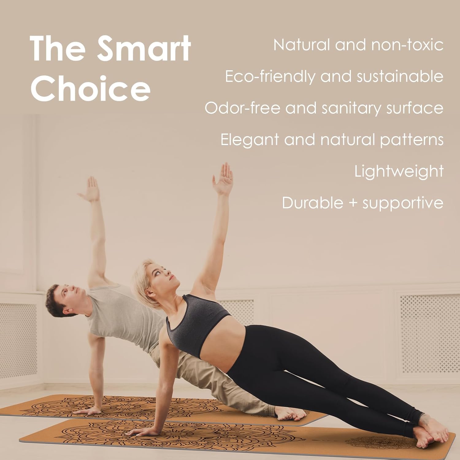 Yogamatte aus Kork – rutschfeste Yogamatte, einzigartiges Design, TPE-Gymnastikmatte aus Naturkautschuk, Trainingsmatte mit Tragetasche und Gurt, für Zuhause, Pilates, Aerobic, Fitnessstudio und Workout – Bild 5