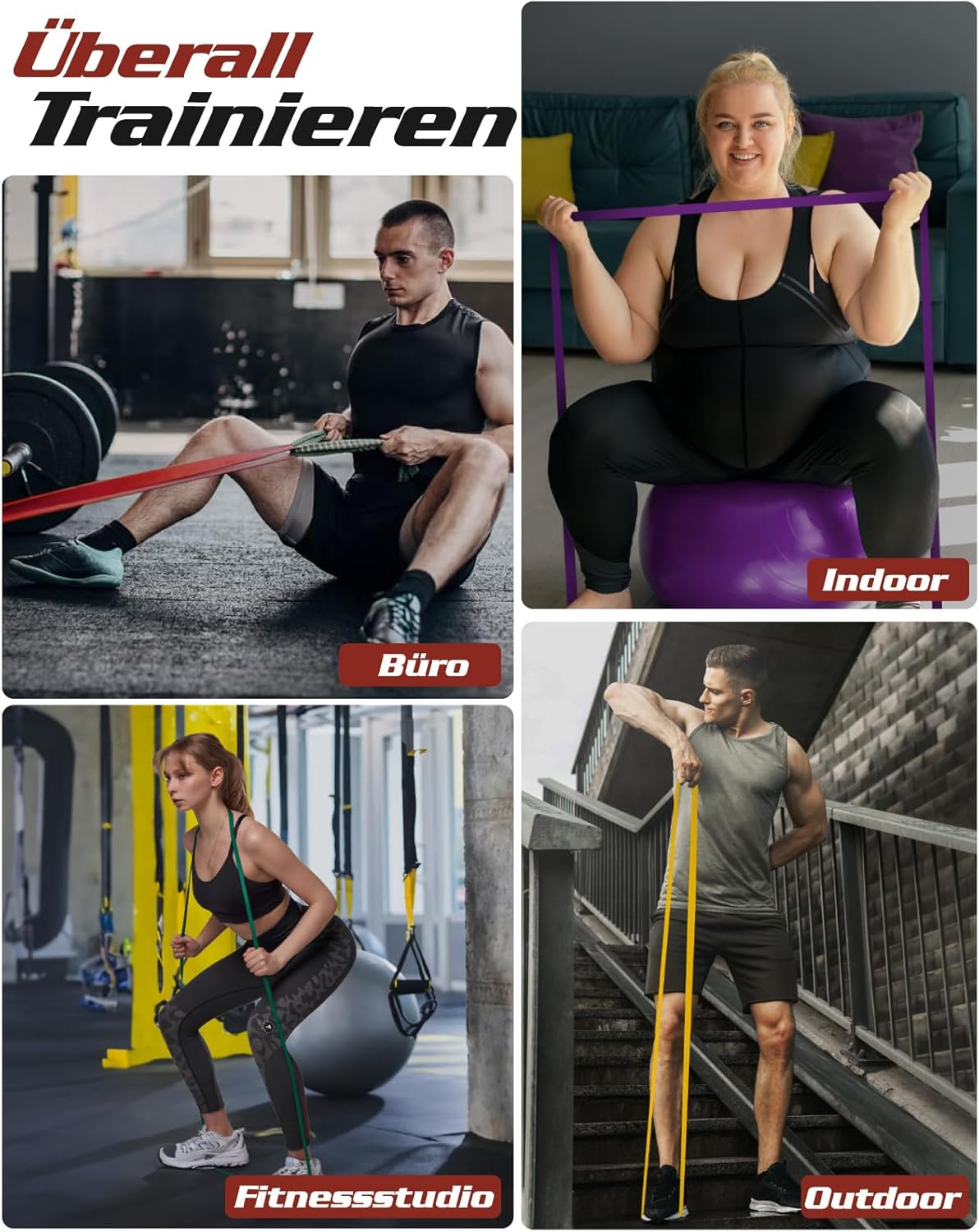 Fitense Widerstandsbänder, Widerstandsbänder Set, Widerstandsband Fitnessbänder mit Türanker, Fitnessband Set Trainingsbänder für Yoga, Pilates, Training, Physiotherapie, Klimmzughilfe, Kraft – Bild 7