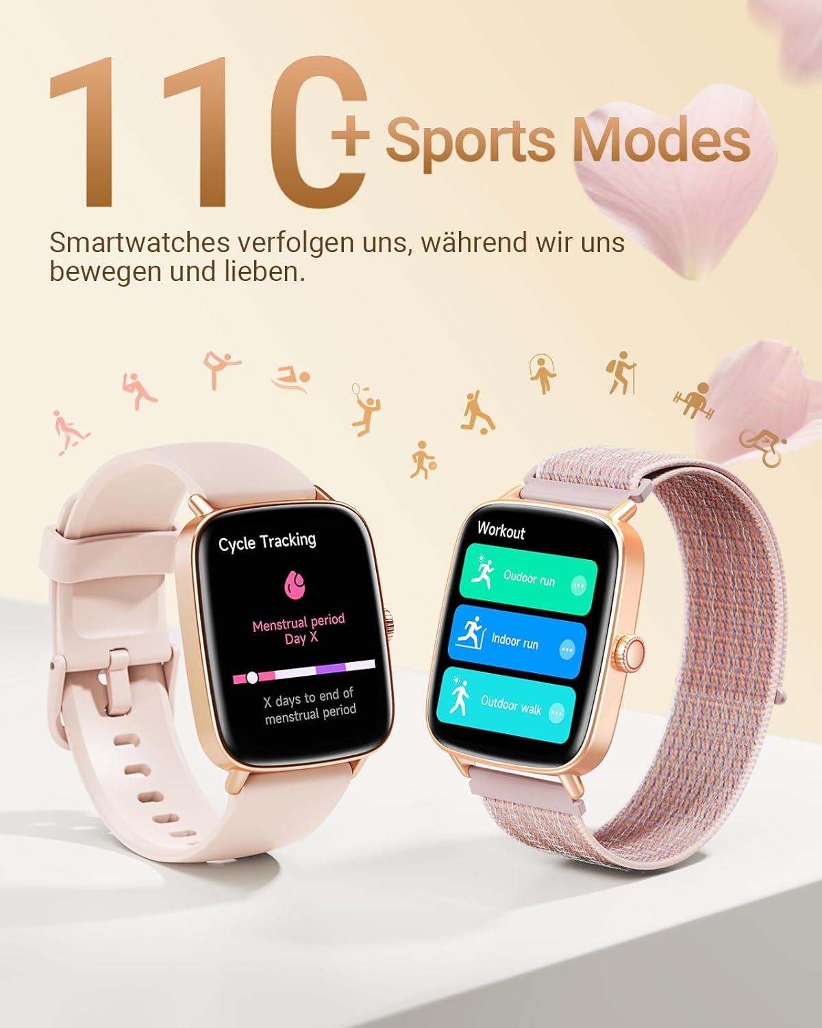 Fitpolo Damen Smartwatch mit Telefonfunktion, 1,85 Zoll Smartwatch, Fitnessuhr mit Herzfrequenz-SpO2-Schlafmonitor, Schrittzähler, 100+ Sportmodi, Sportuhr, IP68 wasserdichte Uhren für iOS – Bild 5