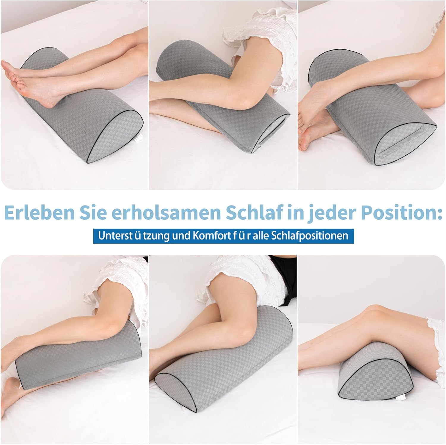 Kniekissen für Seitenschläfer, Memory-Schaum-Kissen für Hüft- und Rückenschmerzen, Keilkissen für Rückenposition, ergonomische Schlafunterstützung (grau) – Bild 3