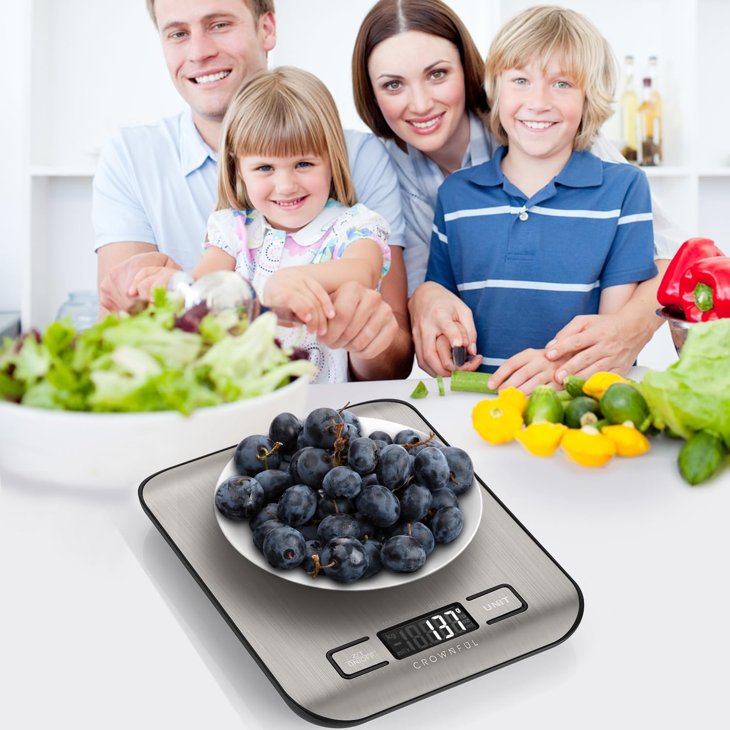 CROWNFUL Digitale Küchenwaage, 5 kg, Küchenwaage mit LCD-Display, Edelstahl-Digitalwaage, hohe Präzision bis 1 g, 5 Einheiten mit Tara-Funktion – Bild 8