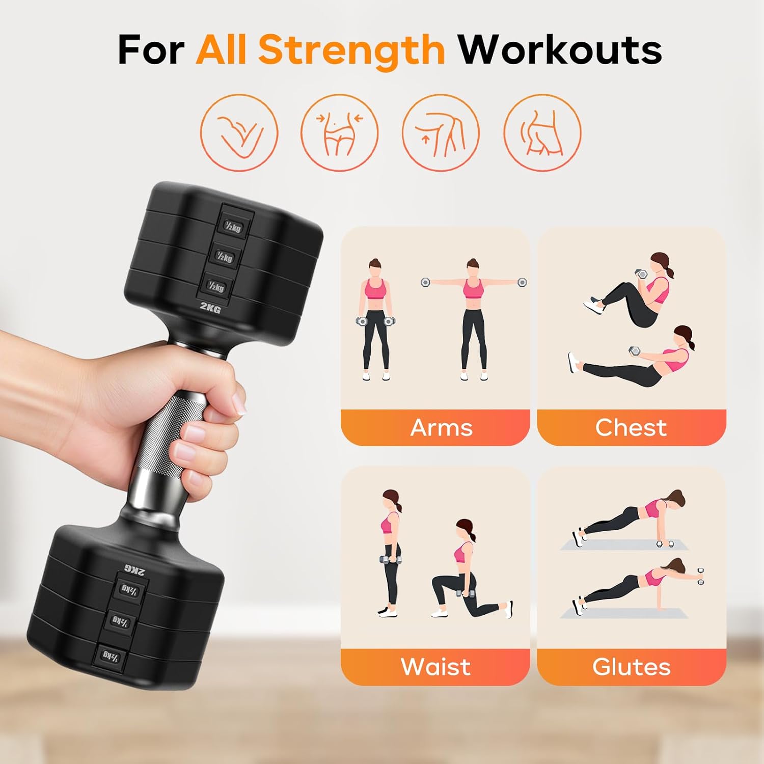 JOROTO Hanteln Set, 4-in-1 verstellbare Hanteln, 2er-Set, 2-5 kg, mit verchromtem rutschfestem Griff, geeignet für Männer und Frauen, für Krafttraining, Fitness und Heimtraining (schwarz) – Bild 6