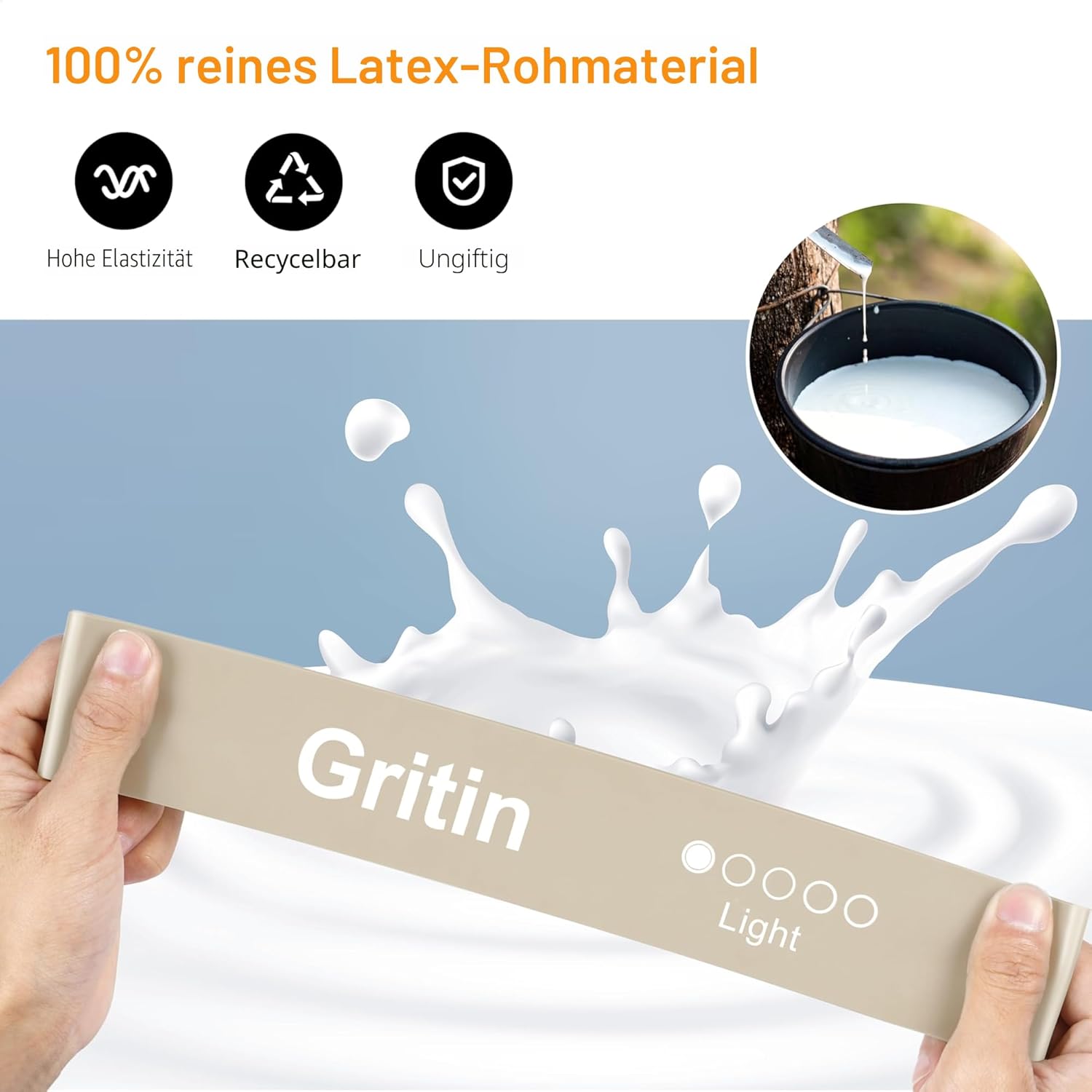 Gritin Fitnessbänder (5er Set) Widerstandsbänder mit 5 Stufen, 100% Latex Fitnessband Widerstand mit deutscher Übungsanleitung und Tragetasche, Gymnastikband für Muskelaufbau, Yoga – Bild 3