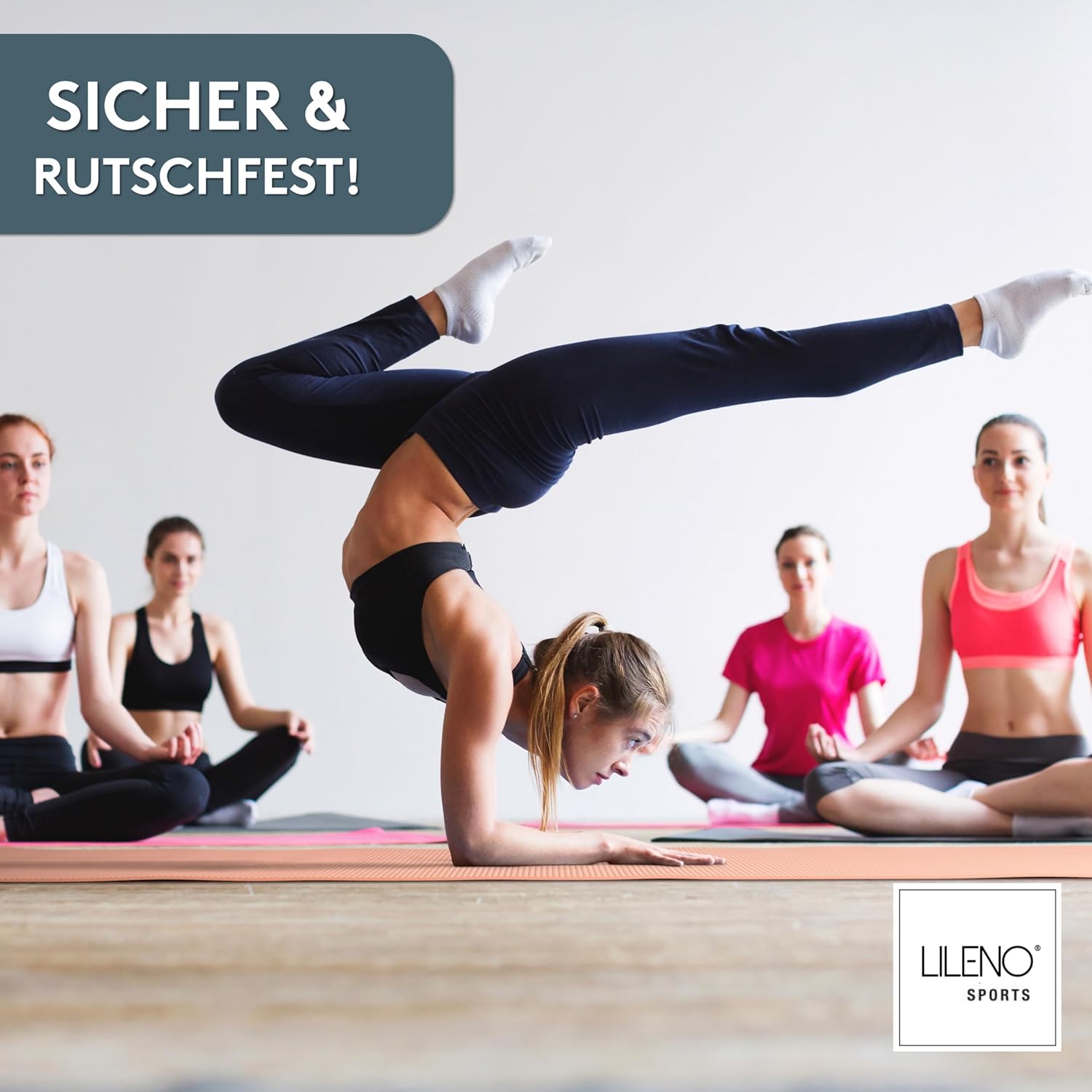 LILENO SPORTS Yogamatte (180x60cm) inkl. Tragegurt - Sport- und Yogamatte extra rutschfest in 4 mm Dicke - Gymnastikmatte und Fitnessmatte für Workout und Yoga - Sportmatte für Zuhause – Bild 7