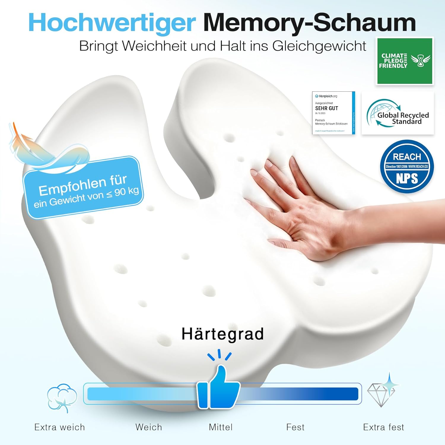 POOTACK Memory Foam-Sitzkissen – für Bürostuhl, Autositz, Rollstuhl und Heimbüro, weiche Sitzunterstützung mit atmungsaktivem Bezug – Bild 3