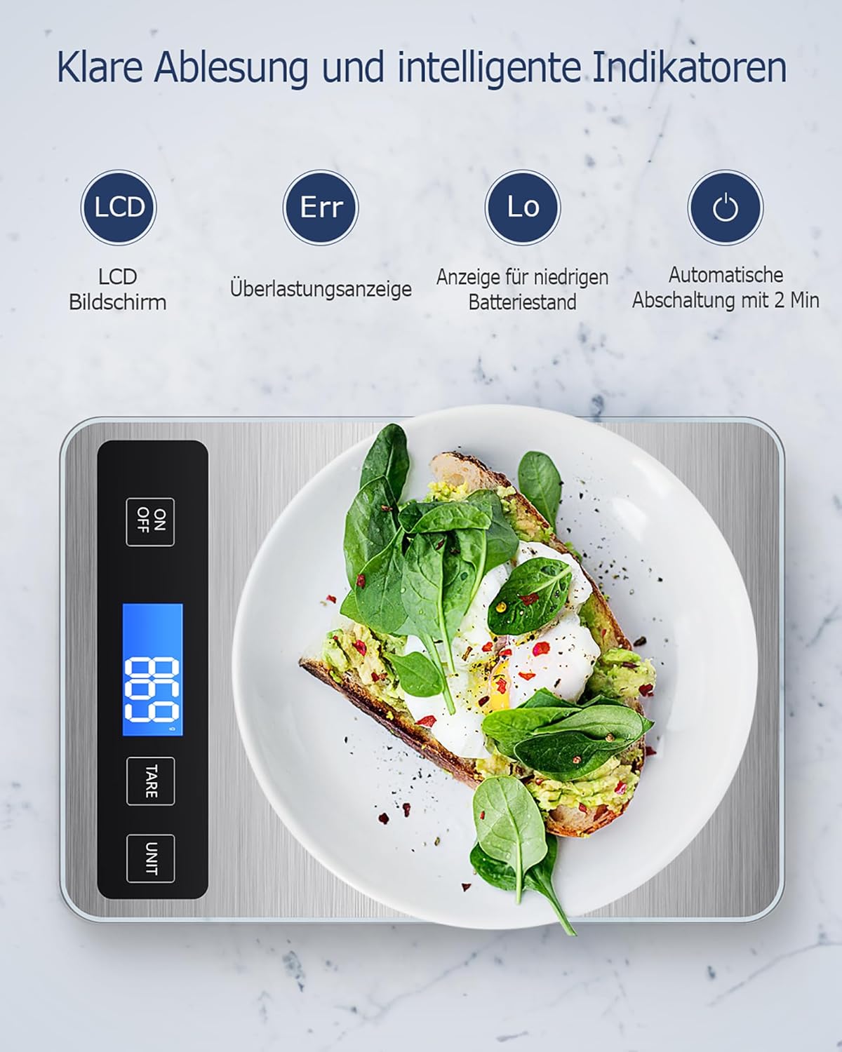 Küchenwaage digital 15 kg, Küchenwaage digital wasserdicht mit LCD-Display, multifunktionale Lebensmittelwaage, hohe Präzision bis 1 g, Tara-Funktion, Touch-Taste, großes Edelstahl-Panel – Bild 7