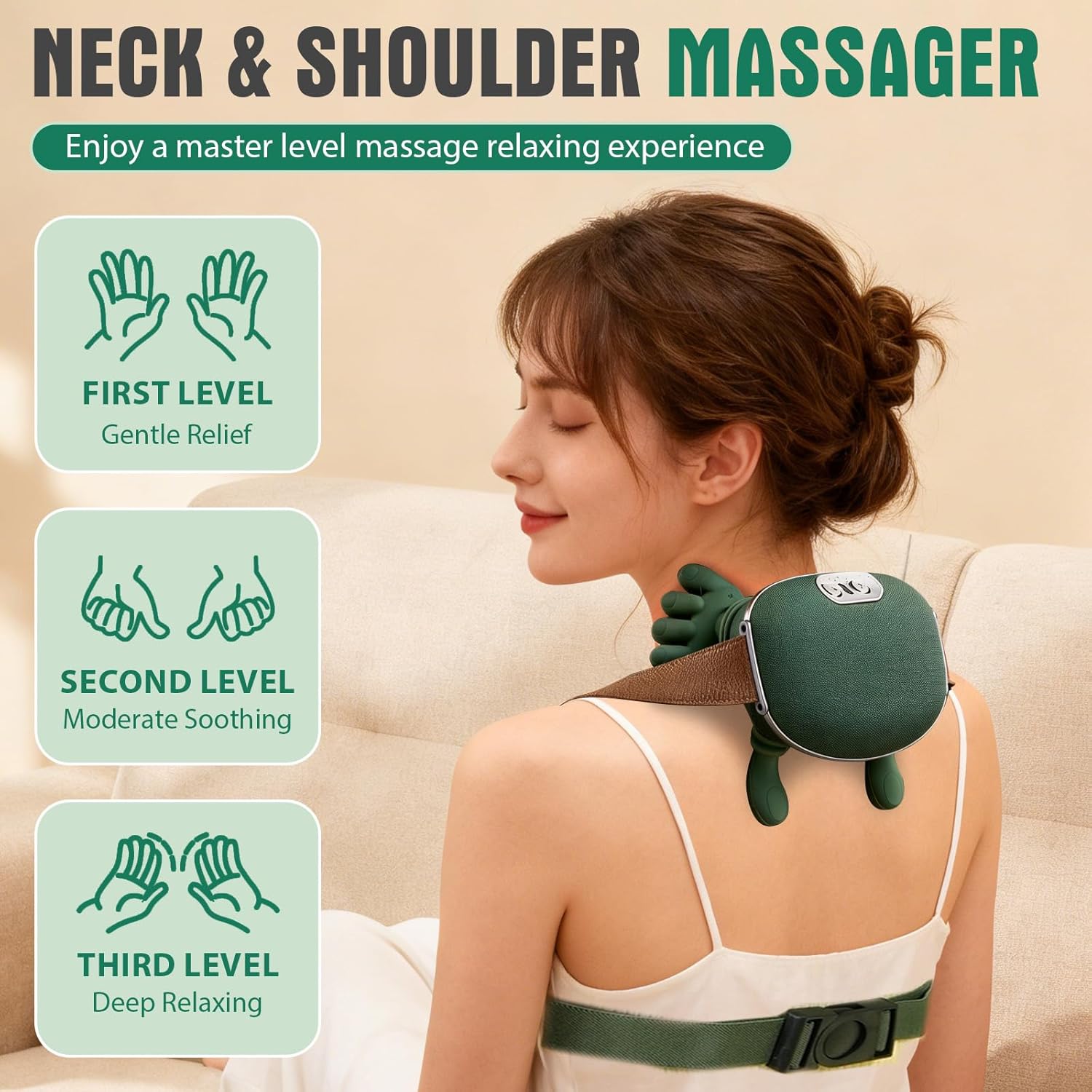 4D Bionic Hand-Nackenmassagegerät, Massagegerät Nacken mit 3 Stufen und 2 Temperaturstufen Wärme für Rücken und Nacken, Shiatsu-Massagegerät zur Schmerzlinderung – Bild 2