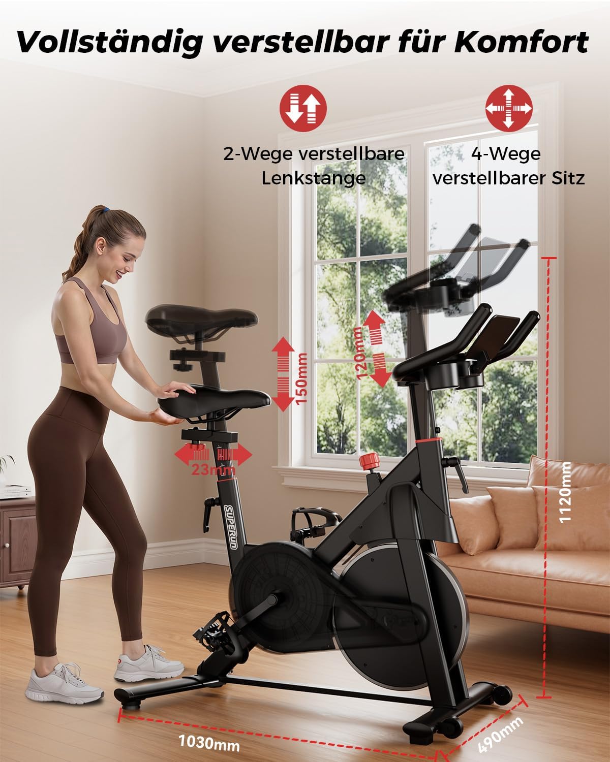 Heimtrainer mit App, Superun Ergometer Spinning Bike Indoor mit einstellbarem Widerstand, magnetischer Widerstand stationär, 15 kg Schwungrad, extrem leise für Cardio-Training zu Hause – Bild 8