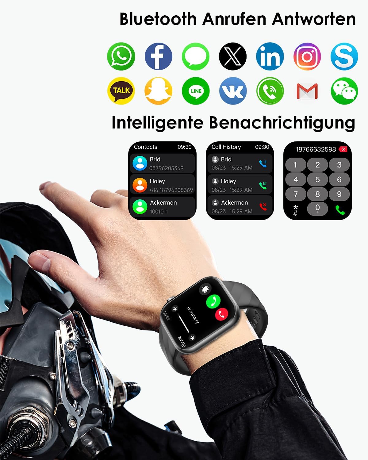 2026 Neu Smartwatch EKG+HRV/BMI/Harnsäure/ΒΙυtzυcker Herren Damen, 1.97'' AMOLED Gesundheitsuhr mit Bluetooth Anrufe, 24H Blutdruck/Herzfrequenz/Schlafmonitor, SOS-Notruf Fitnessuhr für Android iOS – Bild 5