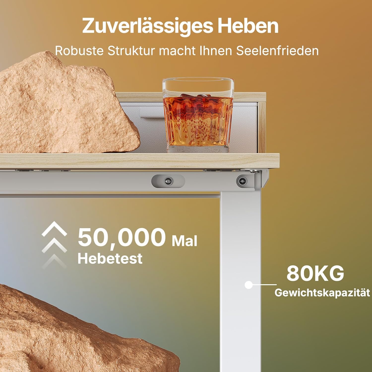 HUANUO Höhenverstellbarer Schreibtisch 80 x 53 cm mit Schubladen, kompatibler C-Klemmhalterung, Schreibtisch höhenverstellbar mit 4 Memory-Höheneinstellungen – Bild 5