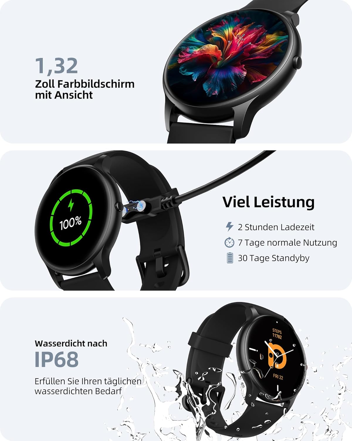 Parsonver SPROD1 Herren Smartwatch mit Telefonfunktion, Fitnessuhr Damen Herren mit Schrittzähler, 100+ Sportmodi, IP68 Wasserdicht, Sportuhr mit Herzfrequenz-Schlafmonitor, für Android & iOS, Schwarz – Bild 7