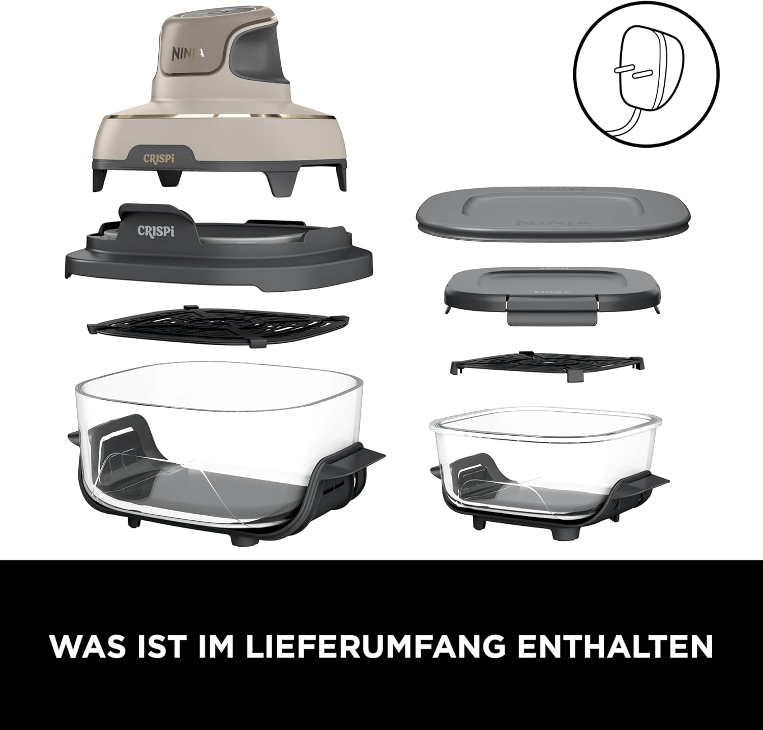 Tragbare Heißluftfritteuse Ninja CRISPi, 3,8 l, 4-in-1: Heißluftfrittieren, Rösten, Warmhalten, erneut knusprig, 6 Portionen, 2 abnehmbare Glasbehälter und Deckel, 1700 W, Steingold FN101EUSTGD – Bild 17