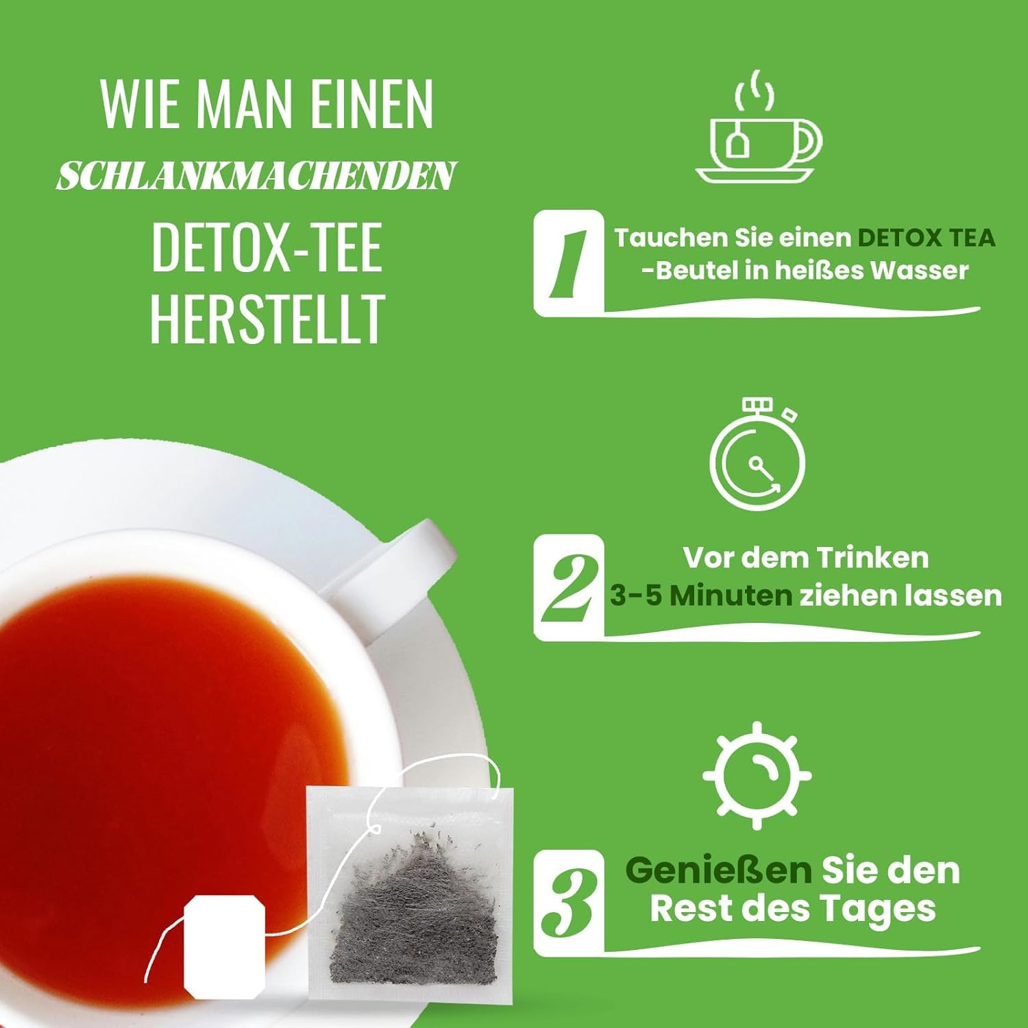 Detox-Tee zur Gewichtsreduktion, grüner Detox-Pulver-Helfer – Packung mit 14 natürlichen Kräutertees zur Fettverbrennung, Stoffwechselanregung und Bauchfettreduzierung | Sanfte Darmreinigung und Entgiftung – Bild 6