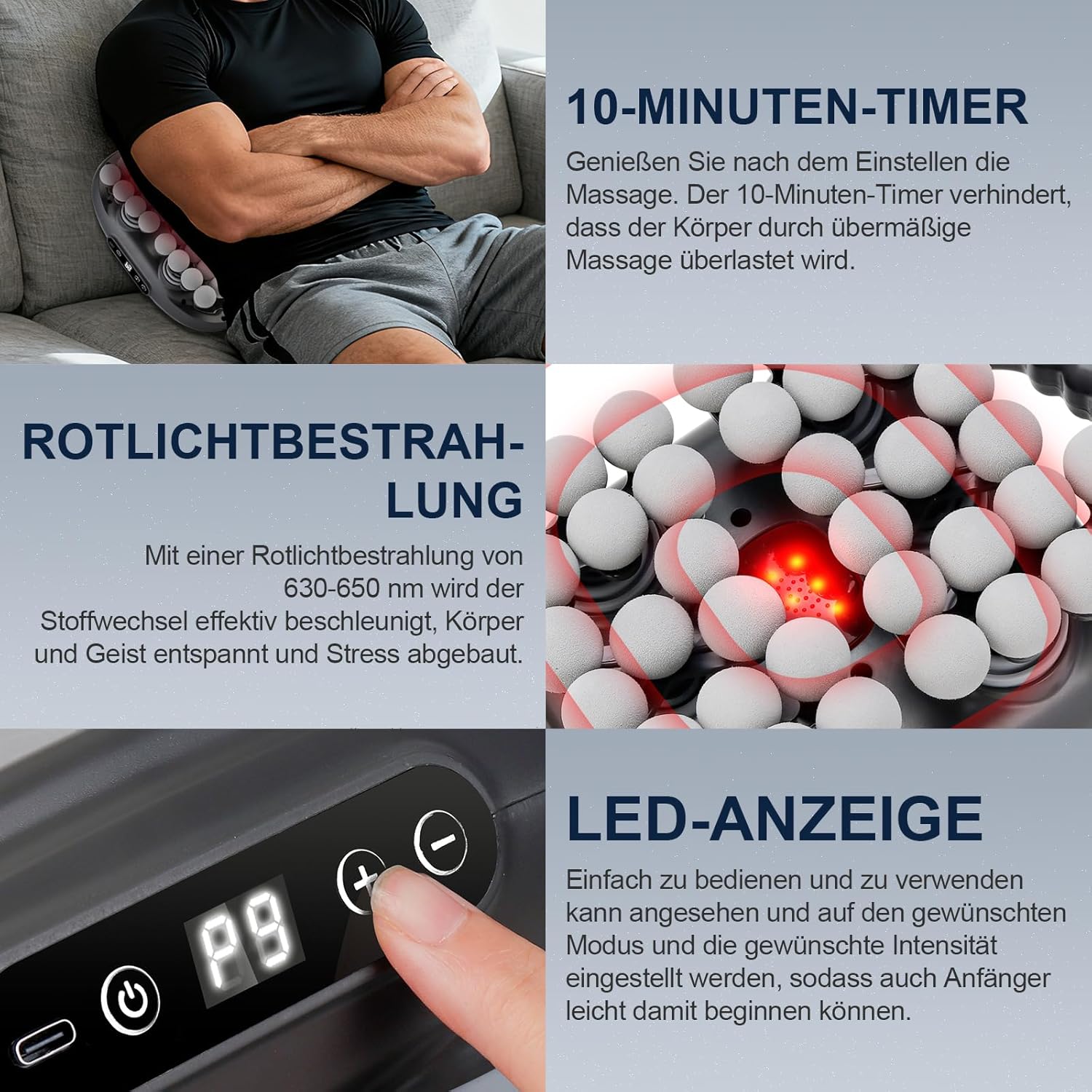 Massagepistole, Massagepistole für Muskelmassage, 42-Kopf-Massagegerät, wiederaufladbares Handmassagegerät für Muskeln mit 9 Modi und 9 Stufen – Bild 3