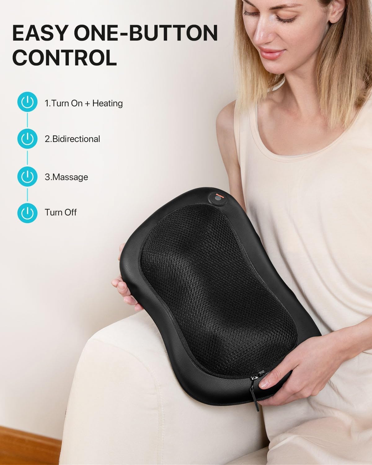 ALLJOY Massagekissen mit Wärmefunktion, Shiatsu-Massagegerät für Nacken, Schulter, Rücken, Rückenmassagegerät mit 3D-rotierenden Massageköpfen, PU-Leder, Geschenk für Männer, Frauen – Bild 5
